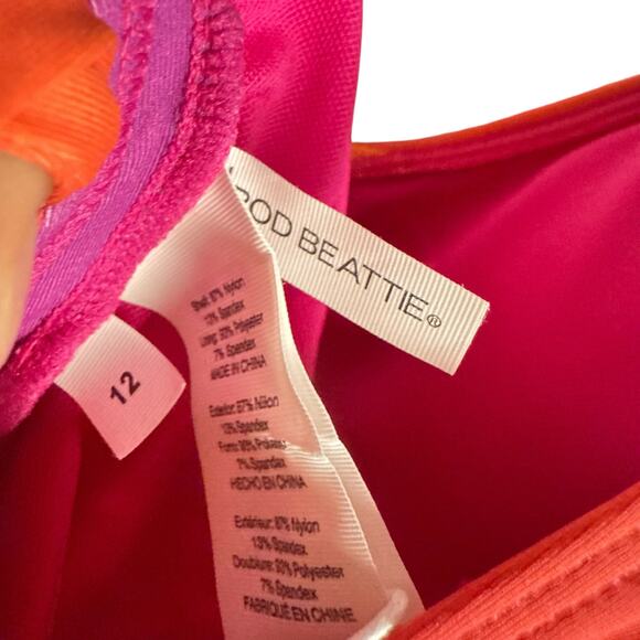 Bleu Rod Beattie Cool Breeze Pink Lace Up Sides Ombre V-Neck One Piece Swimsuit - Picture 12 of 12